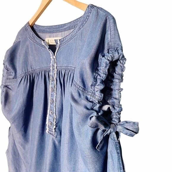 NWT Free People We The Free Summer Love Top Flowy Indigo Blue Tie Sleeve Size XS - Picture 9 of 15